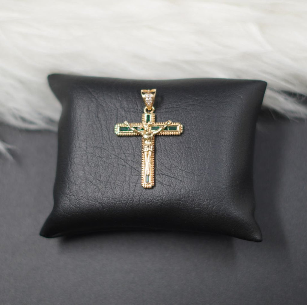 Dije Cruz Jesus Dorado Piedras Verdes