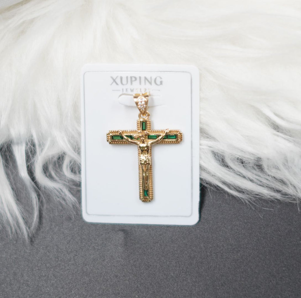 Dije Cruz Jesus Dorado Piedras Verdes