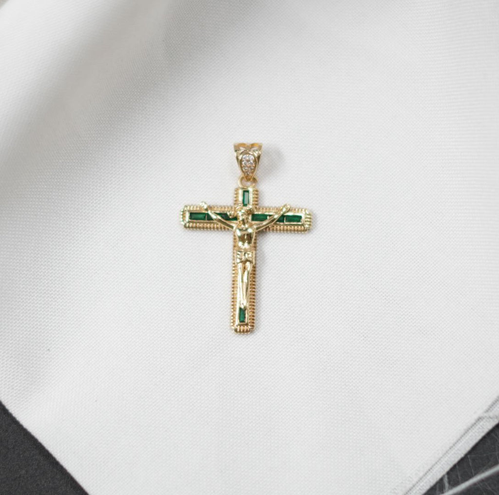 Dije Cruz Jesus Dorado Piedras Verdes