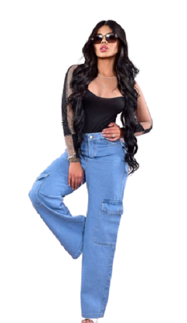 Jean Cargo Azul Claro Jeans Para Mujer