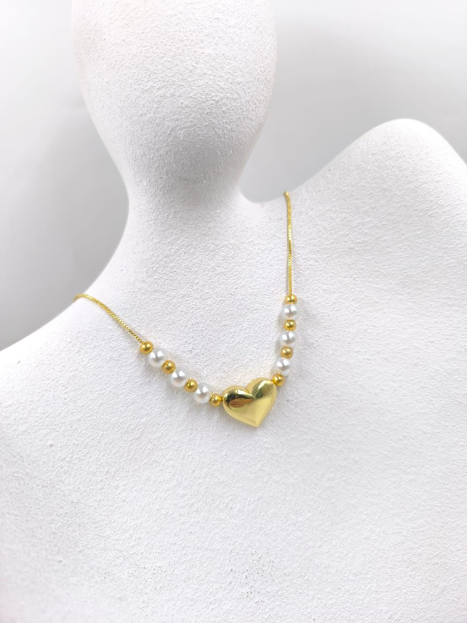 Collar Rodio Y Perla De Corazon