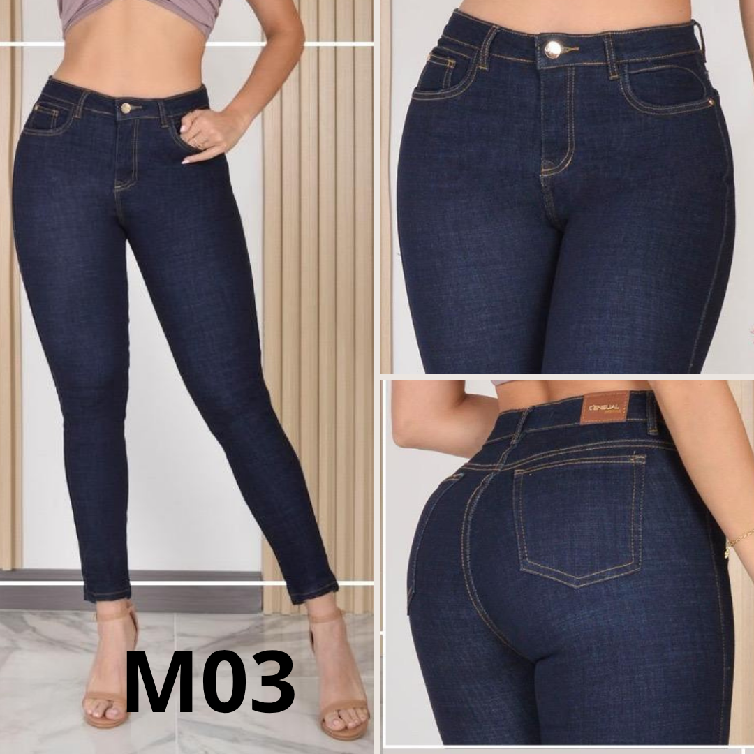 Jean Tiro Alto Azul Oscuro