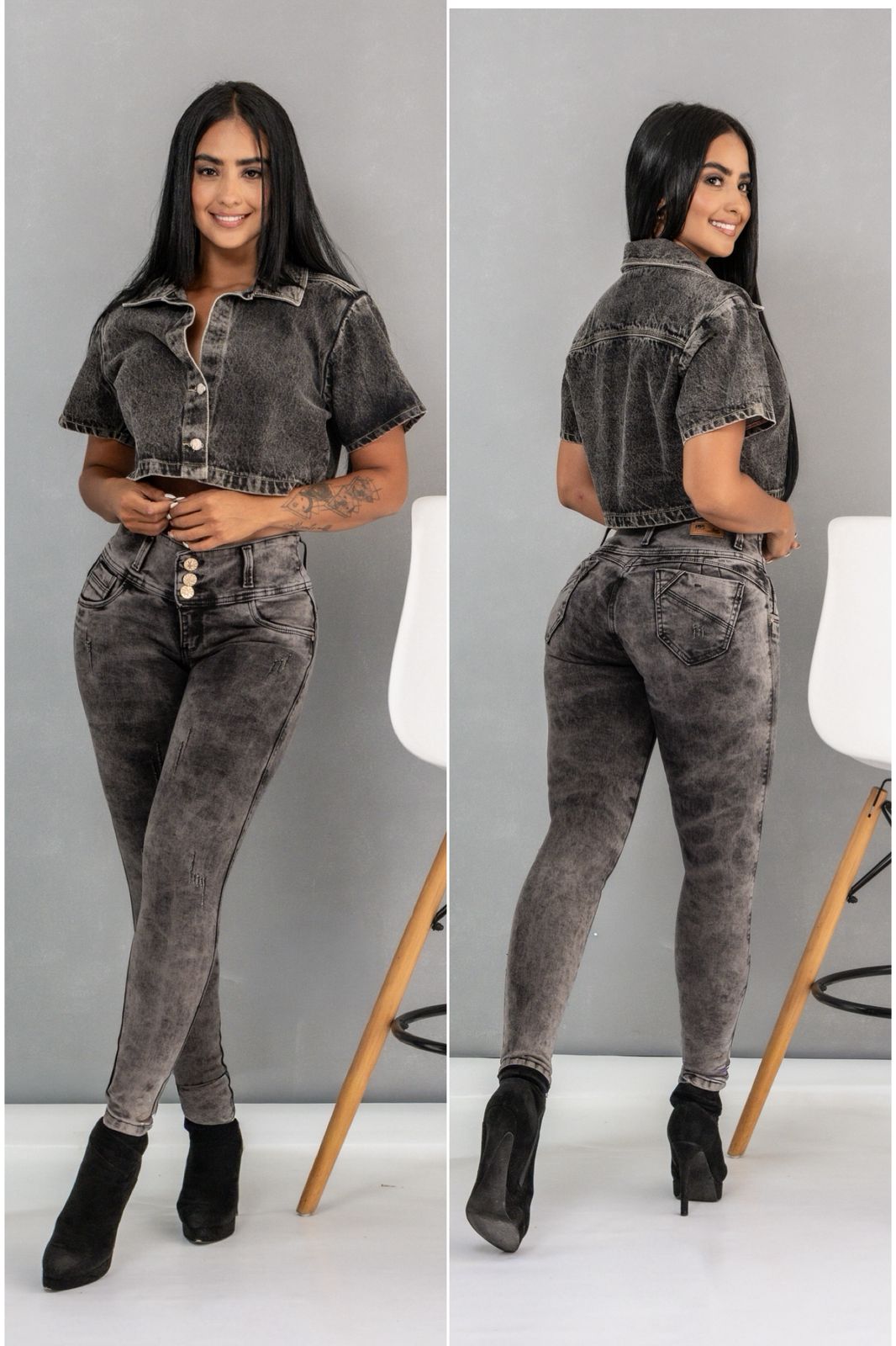 Jean Tiro 3 Botones Gris