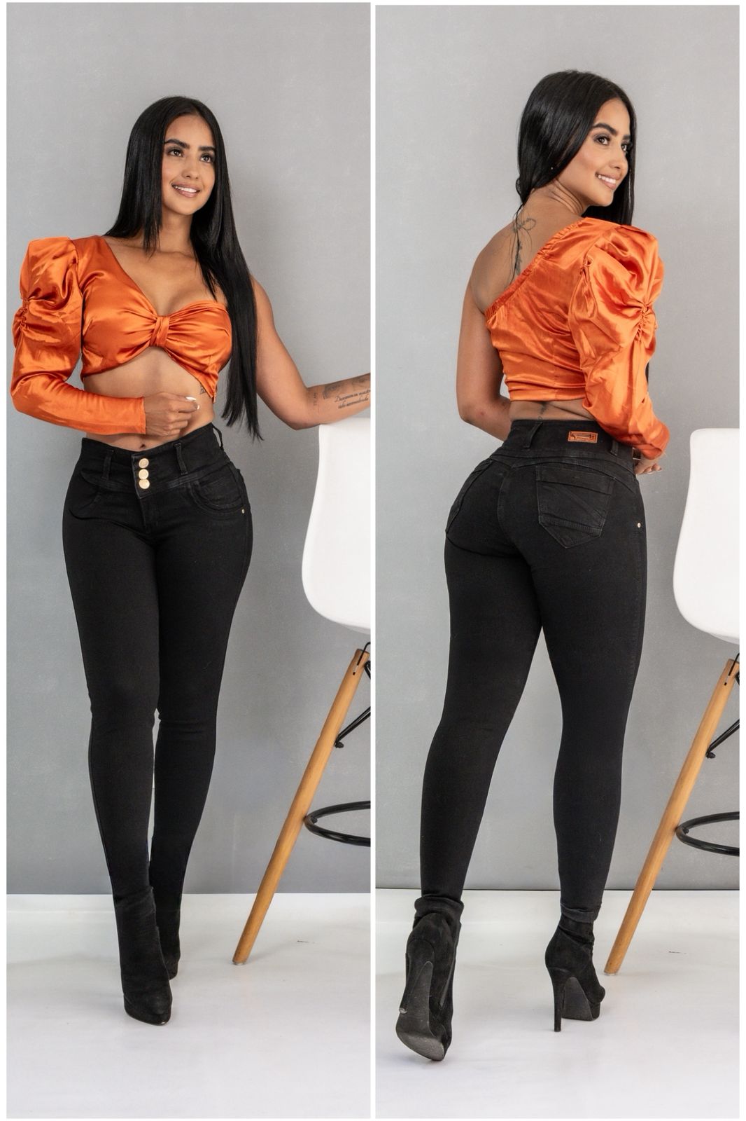 Jean Tiro 3 Botones Negro