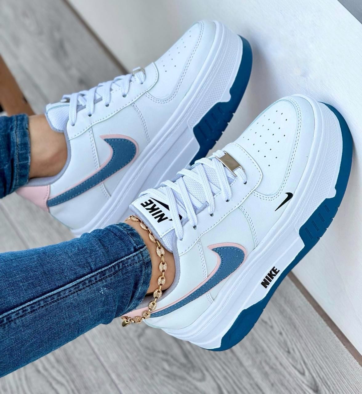 Nike Doble Suela Blanco Azul Dama